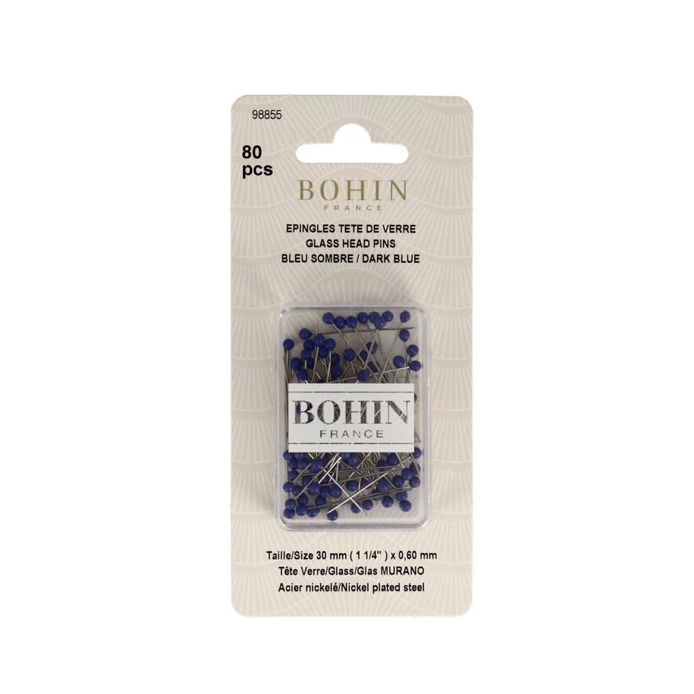 Alfileres Bohin  superfinos con cabeza de vidrio para apliques, 20 mm - ø 0,55 mm